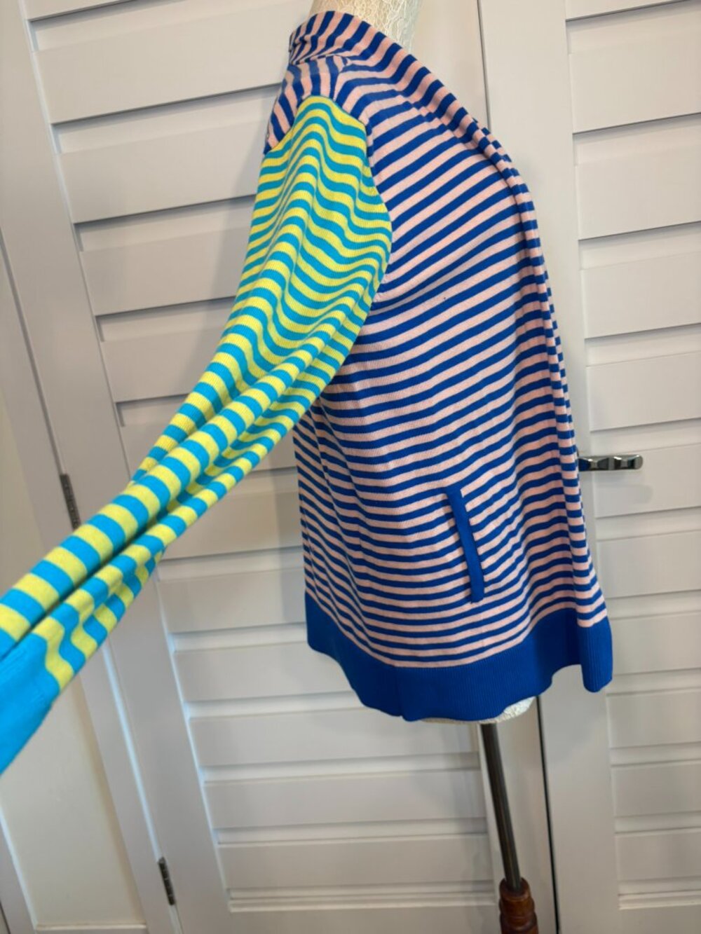 Lands' End Cotton Open Front Striped Colorblock Soft & Comfy Cardigan Sweater - Picture 6 of 12